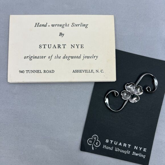 Vintage Dogwood Floral Scroll Bar Pin 925 Sterling Silver Signed NYE - Picture 5 of 10